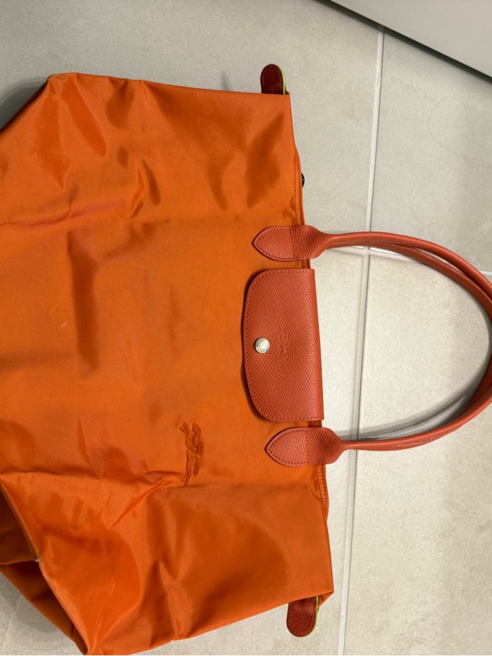Longchamp orange Le Pliage Medium nylon tote with leather trim